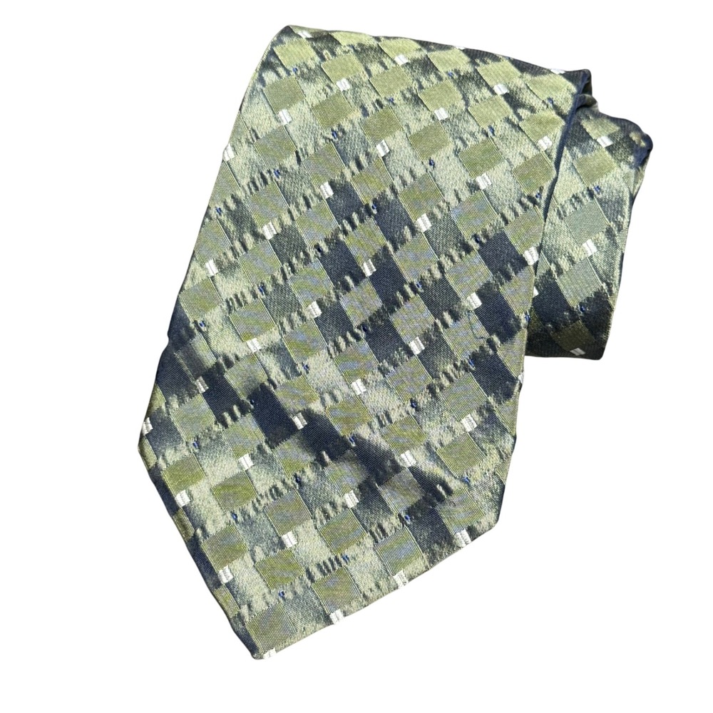 Barbara‎ Blank Necktie Handmade All Silk Green Geometric Jacobson's